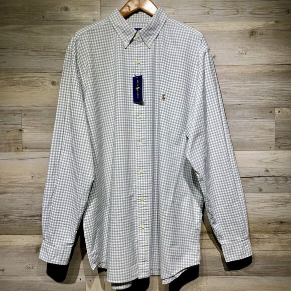 Ralph Lauren Oxford Button-Down Shirt Men’s 2XLT Gray White Check Color Pony - Picture 1 of 9